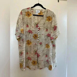 Tess Women 100% Silk Short Sleeve Button Down